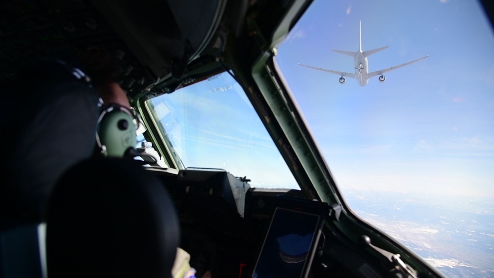 Dover C-17 Globemaster III refuels with KC-46 Pegasus