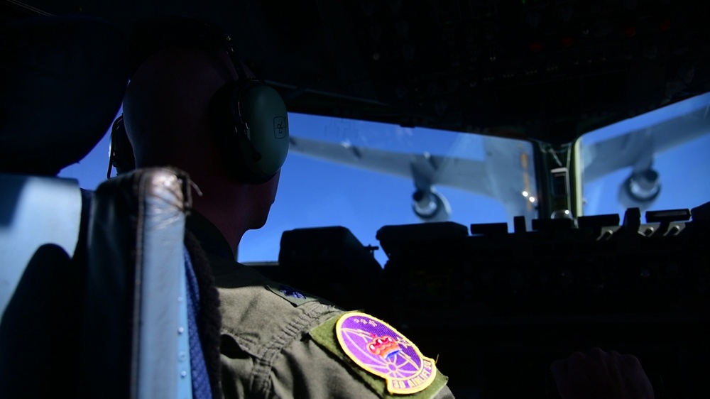 Dover C-17 Globemaster III refuels with KC-46 Pegasus