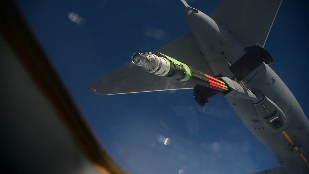 Dover C-17 Globemaster III refuels with KC-46 Pegasus