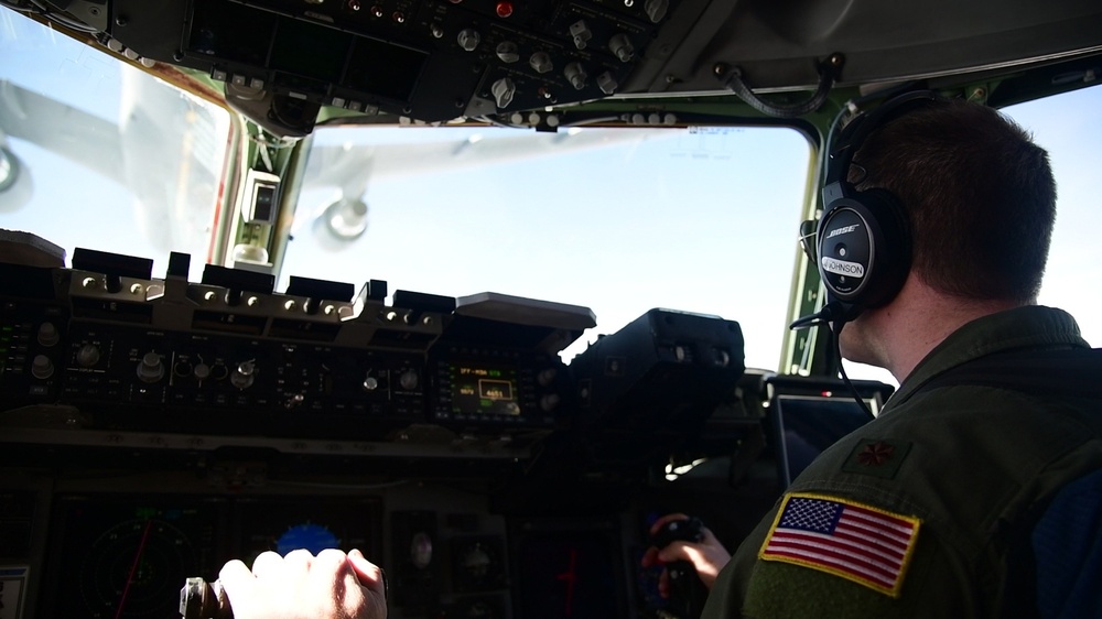 Dover C-17 Globemaster III refuels with KC-46 Pegasus