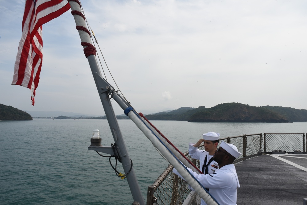U.S. 7th Fleet Flagship, USS Blue Ridge (LCC 19), and guided-missile destroyer, USS Preble (DDG 88), arrived in Langkawi, Malaysia, Mar. 25 ahead of the Langkawi International Maritime and Aerospace (LIMA) Exhibition.