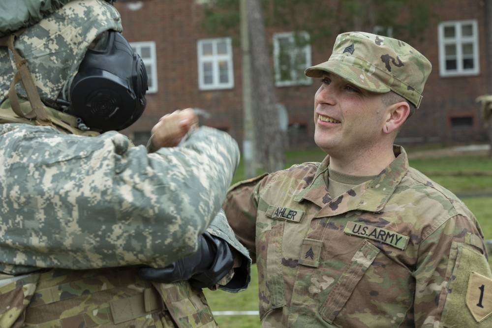 Soldiers from the 101st Brigade Support Battalion learn chemical decontamination.