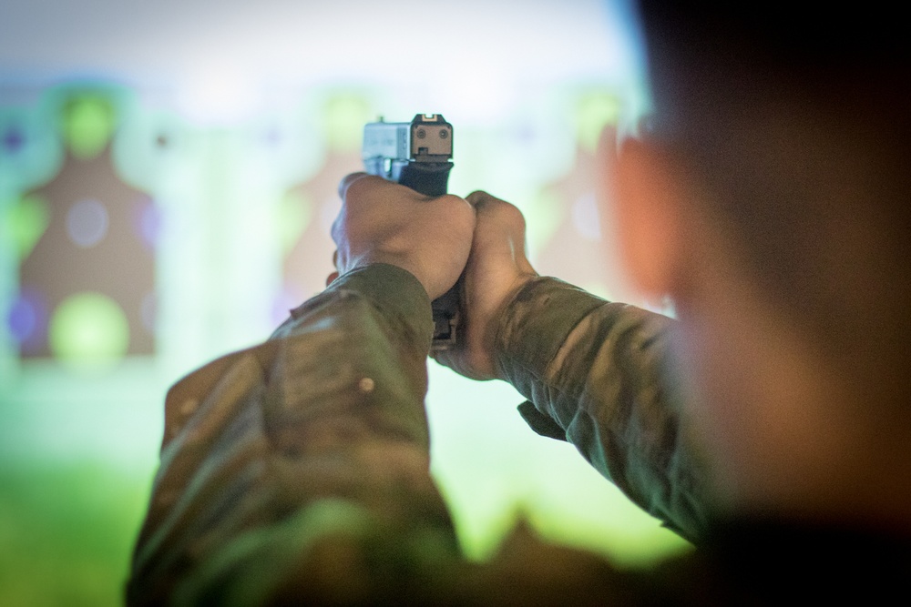 Fort Drum Soldiers training with the Army's Squad Advanced Marksmanship Trainer (SAM-T).