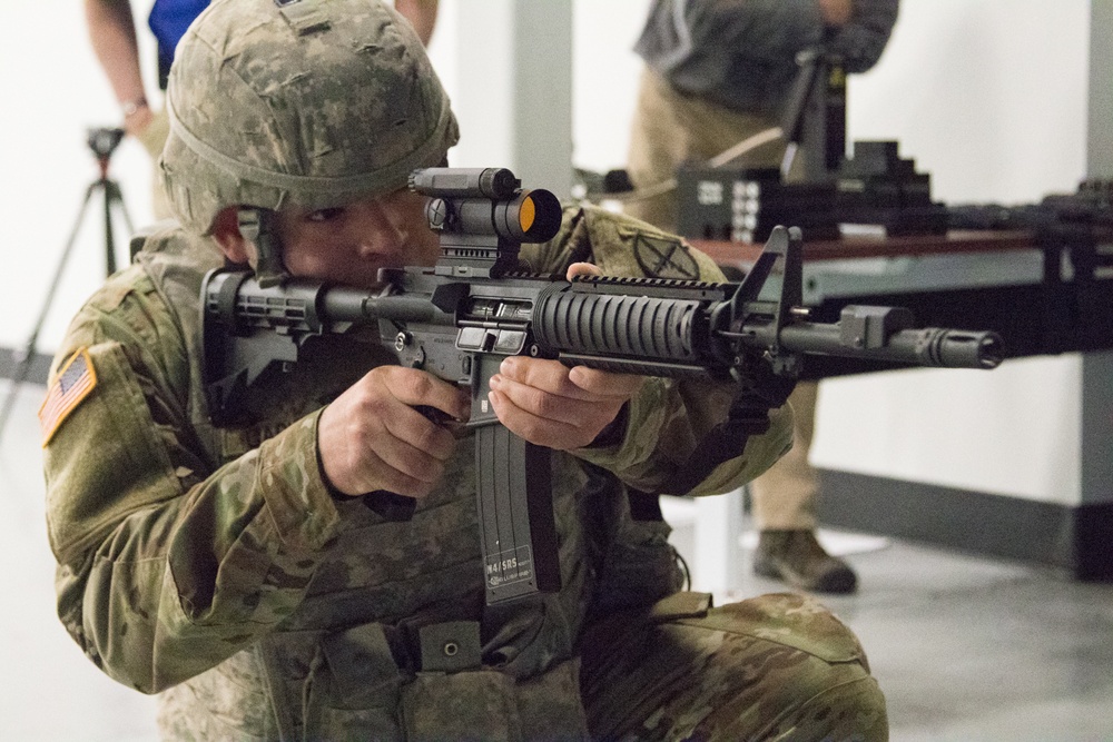 Fort Drum Soldiers training with the Army's Squad Advanced Marksmanship Trainer (SAM-T).