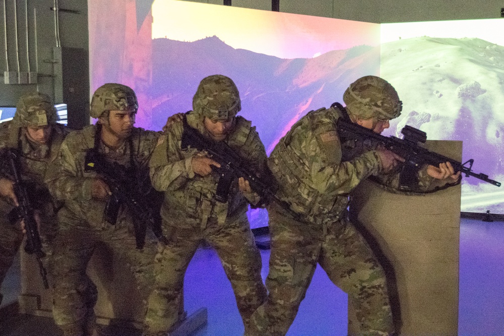 Fort Drum Soldiers training with the Army's Squad Advanced Marksmanship Trainer (SAM-T).