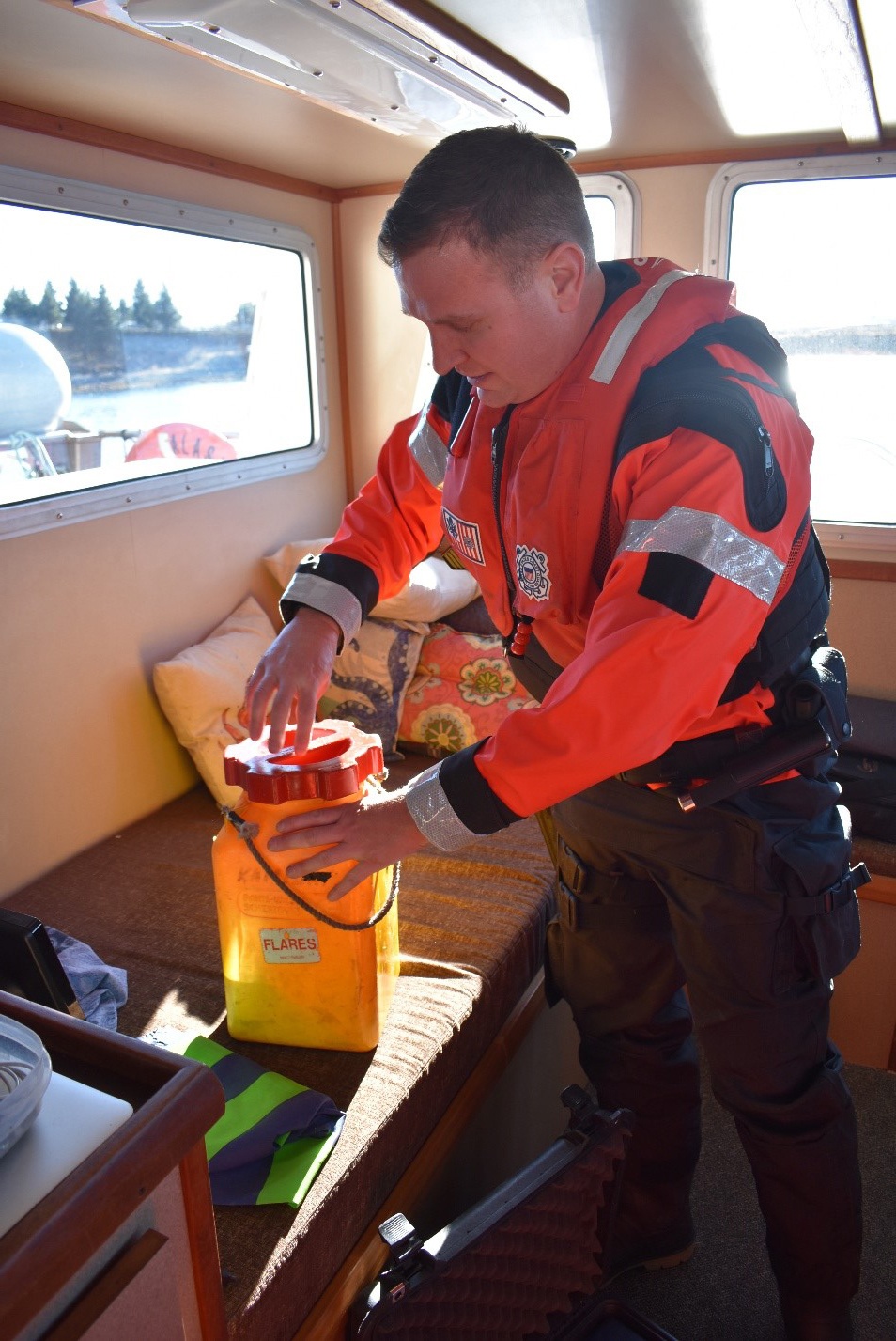 John McCormick conducts safety boarding in Sitka Sound, Alaska