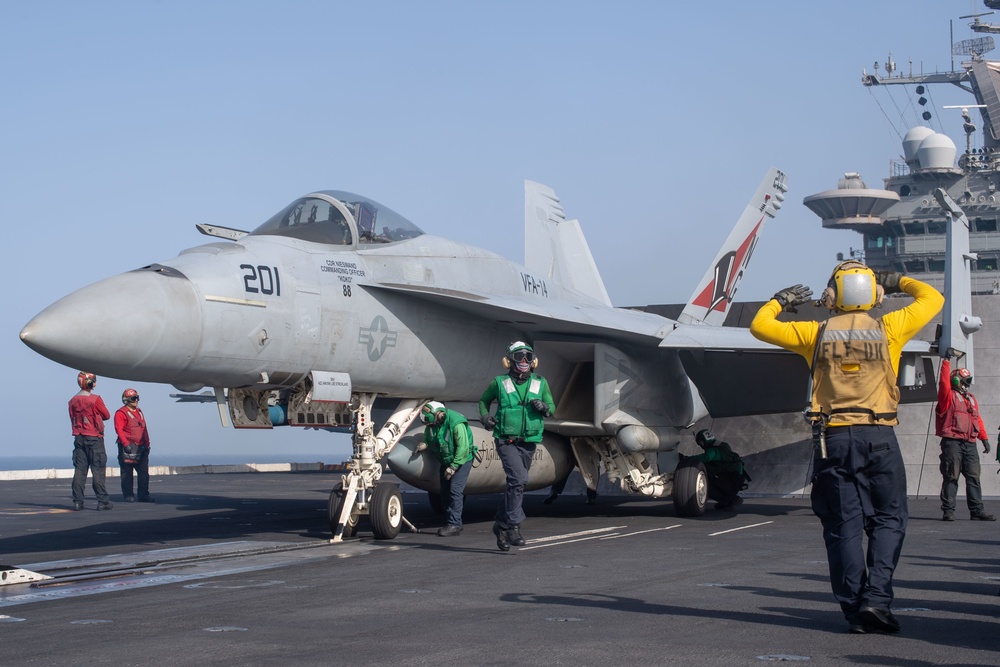 The aircraft carrier USS John C. Stennis (CVN 74) conducts flight operations