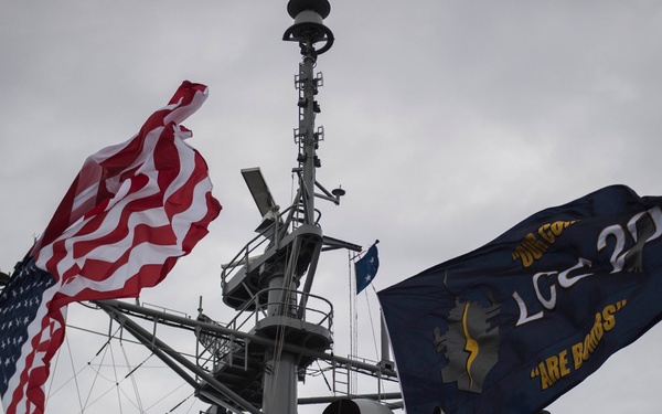Mount Whitney Flies the Battle Ensign