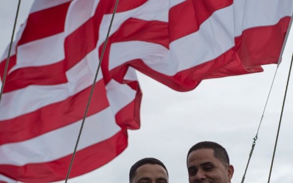 Mount Whitney Flies the Battle Ensign