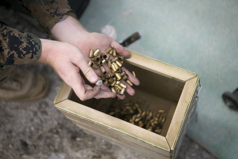 Command Element Marines prequalify on pistol range