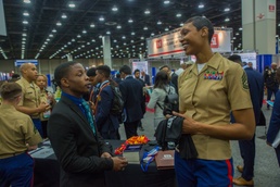 Marines showcase engineering career opportunities during National Society of Black Engineers conference