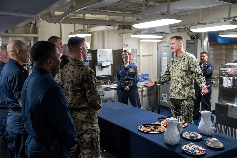 Rear Adm. Bill Byrne at sea with USS Harpers Ferry