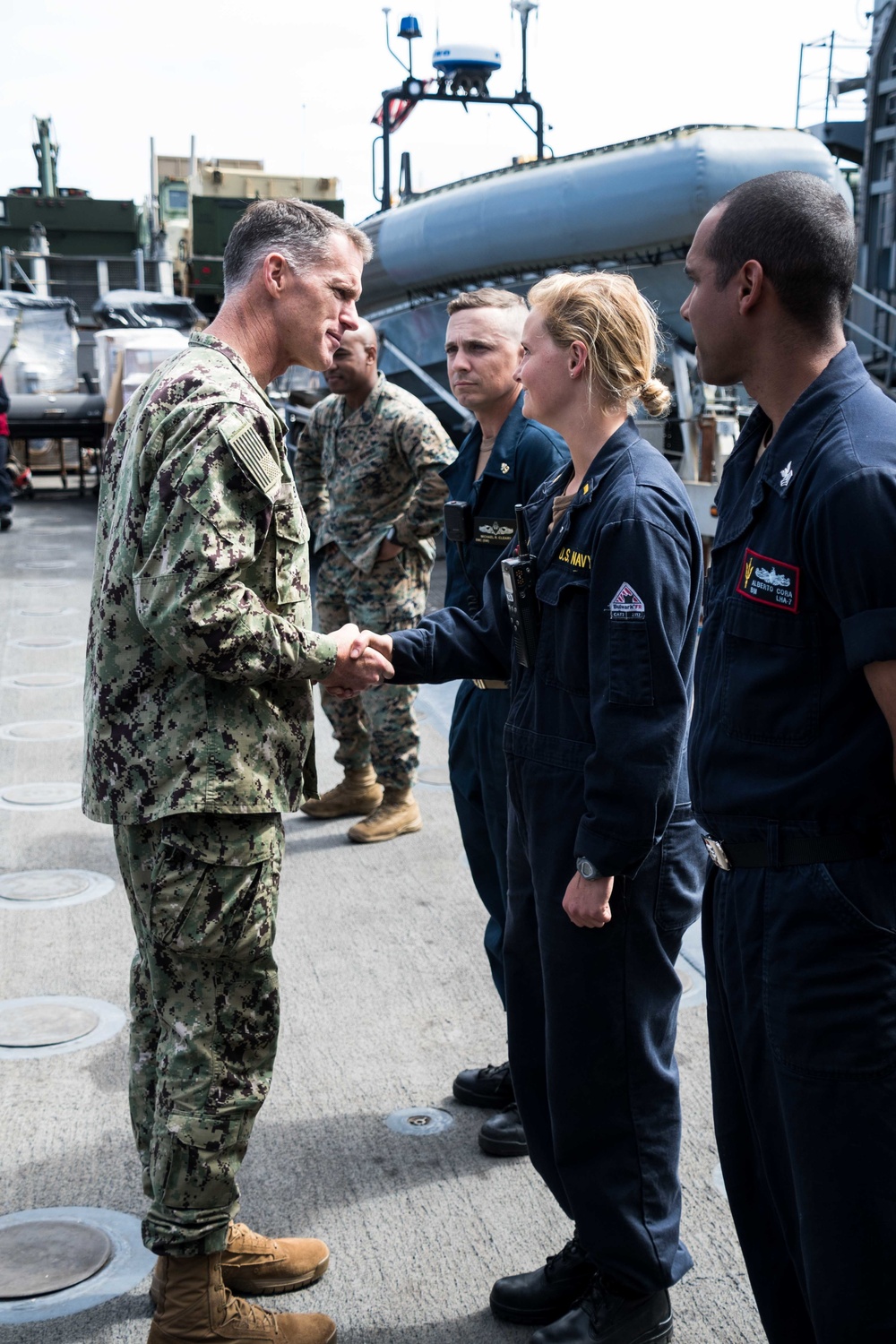 Rear Adm. Bill Byrne at sea with USS Harpers Ferry