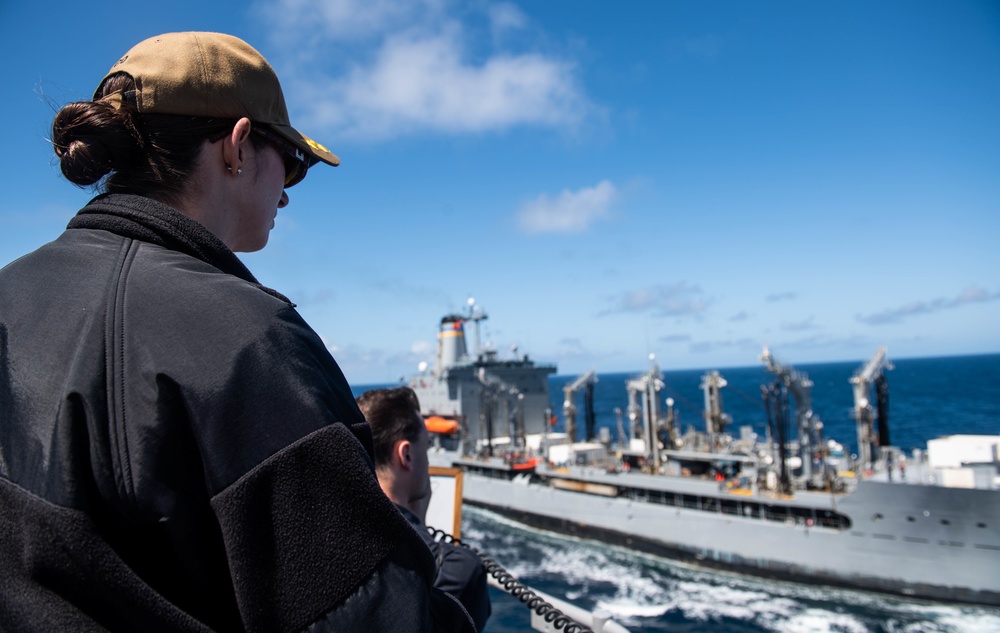 USS Harpers Ferry Conducts A Replenishment at Sea