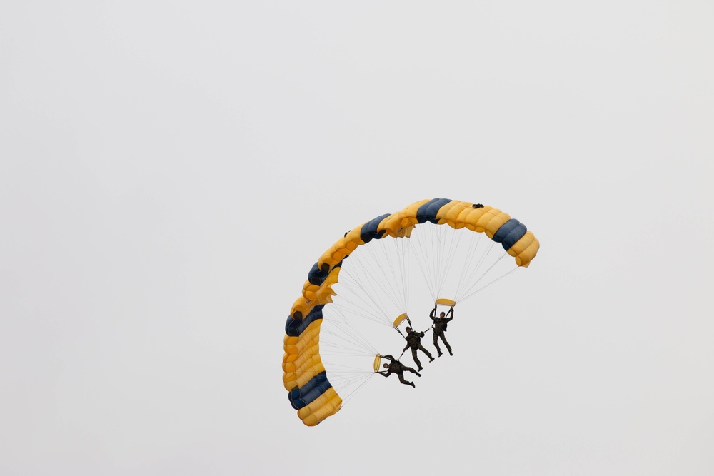 Three parachutists’ glides