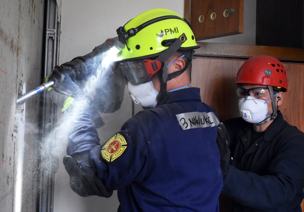 U.S. military firefighters train for earthquakes at Camp Zama