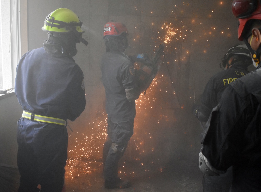 U.S. military firefighters train for earthquakes at Camp Zama