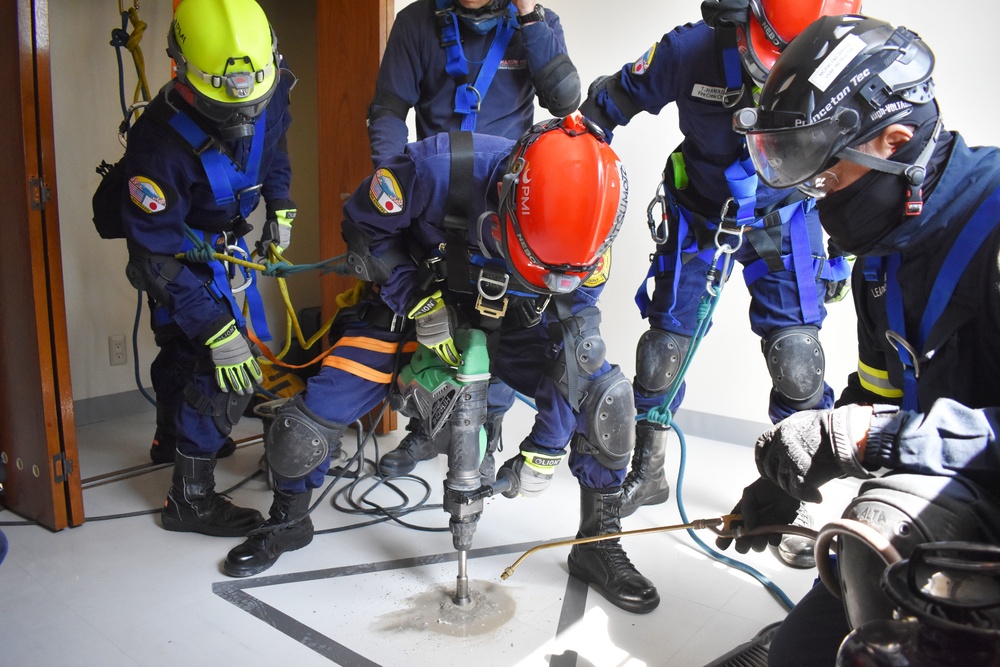 U.S. military firefighters train for earthquakes at Camp Zama