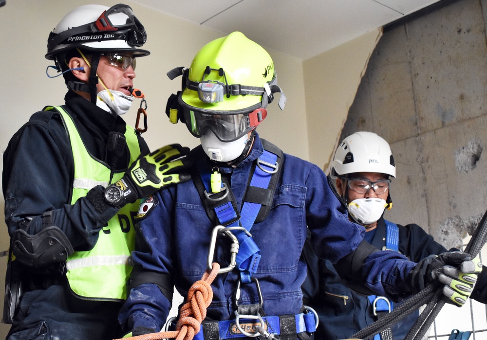 U.S. military firefighters train for earthquakes at Camp Zama