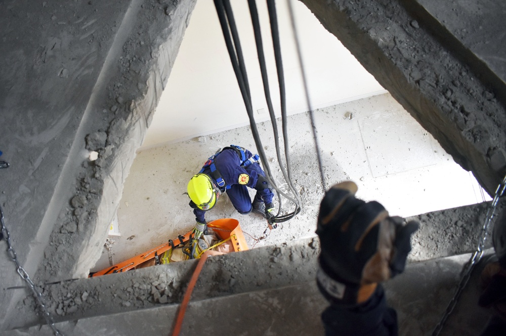 U.S. military firefighters train for earthquakes at Camp Zama