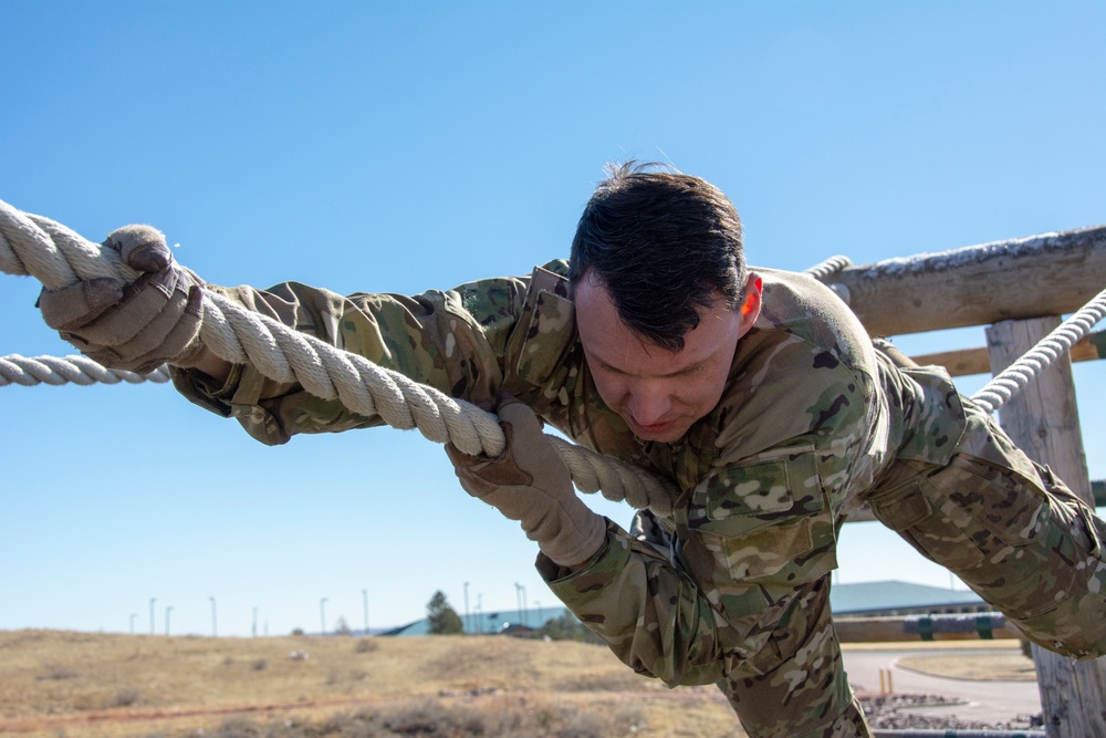 Soldier crosses obstacles