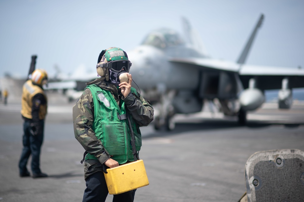 The aircraft carrier USS John C. Stennis (CVN 74) conducts flight operations