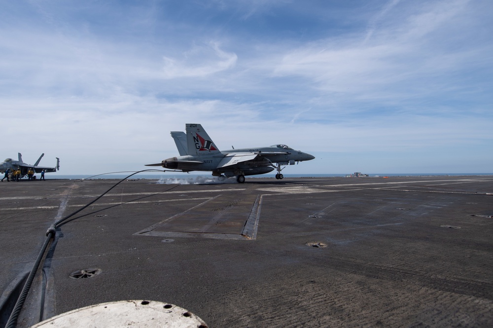 The aircraft carrier USS John C. Stennis (CVN 74) conducts flight operations