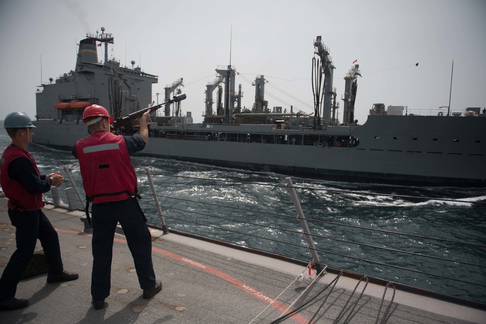 U.S. Navy Gunner’s Mate shoots a shot line