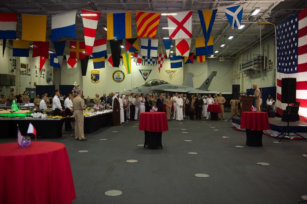 The aircraft carrier USS John C. Stennis (CVN 74) hosts a reception