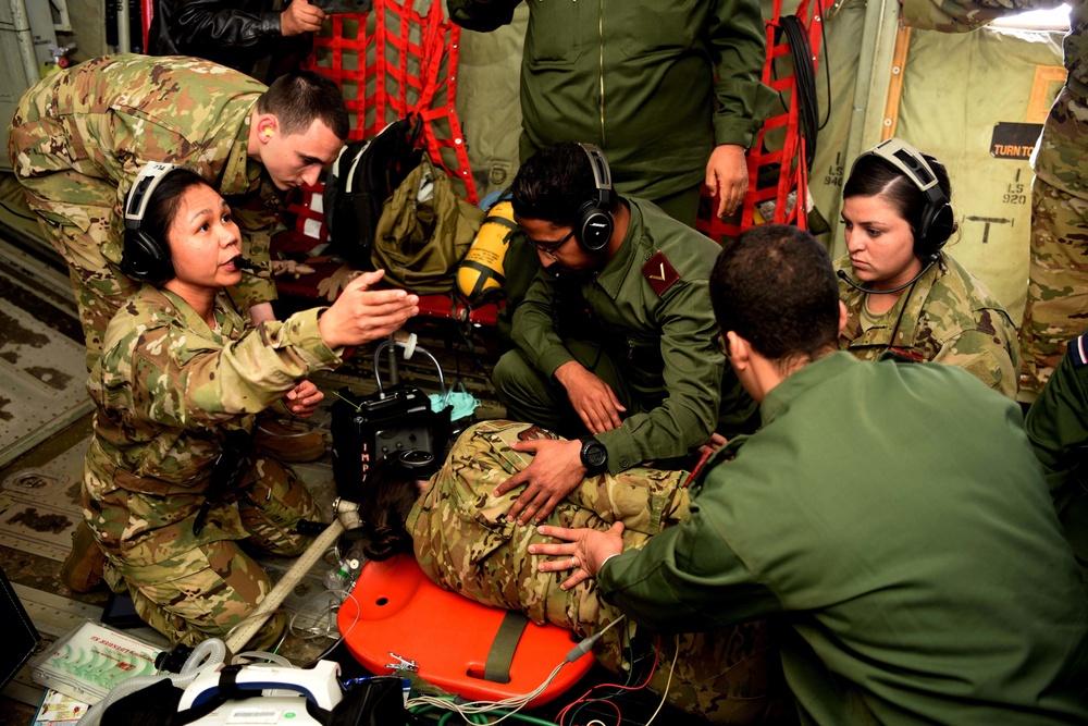 Royal Moroccan medical personnel, 86th AES practice patient care