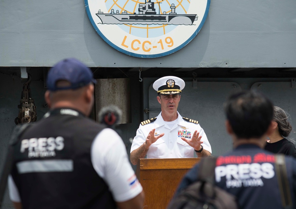 USS Blue Ridge CO Speaks to the Media in Thailand.