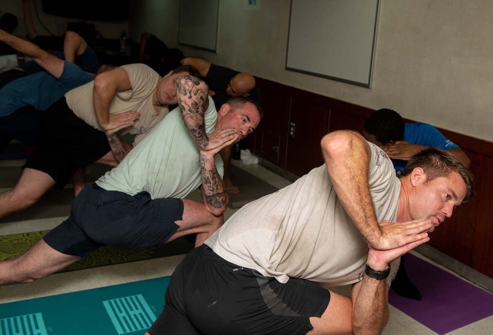 U.S. Sailors particpate in an exercise class