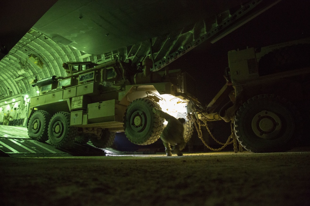 India Co. Marines load MRAP for transport