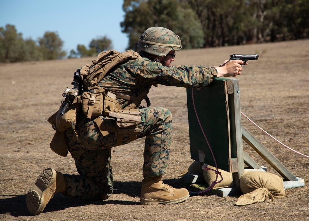 U.S. Marines conduct rifle and pistol maneuvers at AASAM 2019