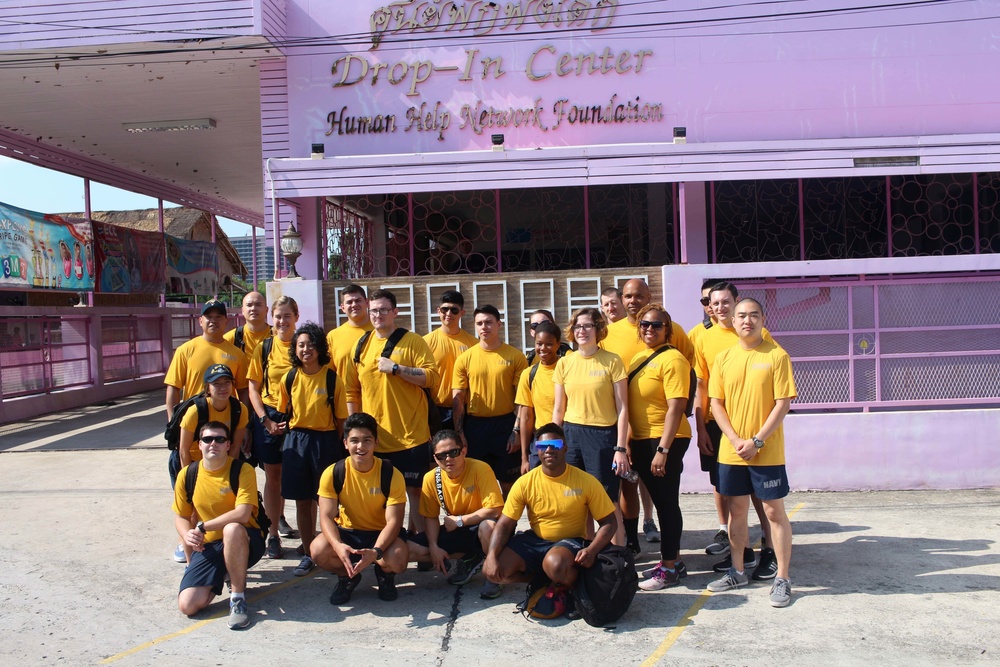 Sailors volunteer in the Thailand community during a U.S. 7th Fleet Flagship USS Blue Ridge community relations event in Pattaya, Thailand.