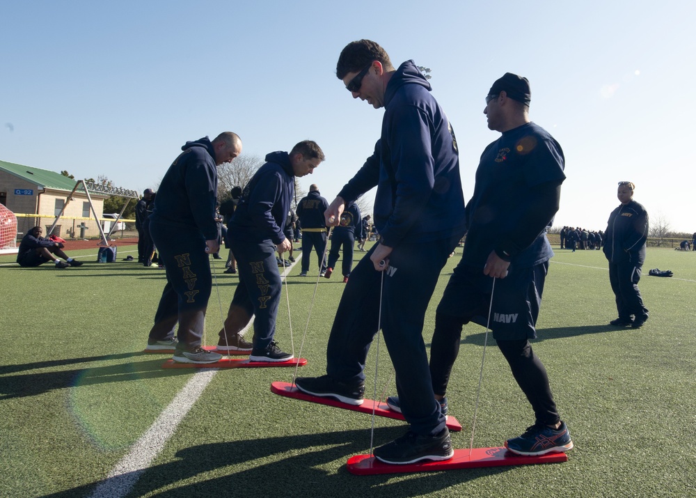 Navy Chiefs participate in a Goat Locker Challenge at Naval Station Norfolk