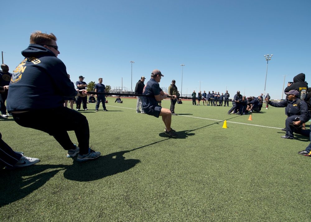 Navy Chiefs participate in a Goat Locker Challenge at Naval Station Norfolk