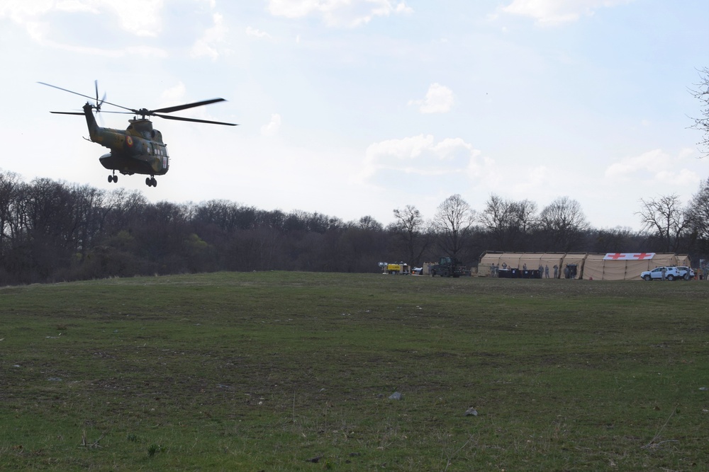 Romanian “Puma” helicopter lands at U.S. Air Force medical site during Vigorous Warrior 19