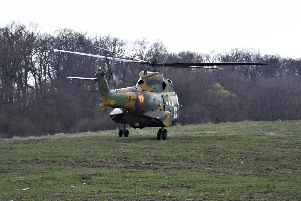 Romanian “Puma” helicopter lands at U.S. Air Force medical site during Vigorous Warrior 19