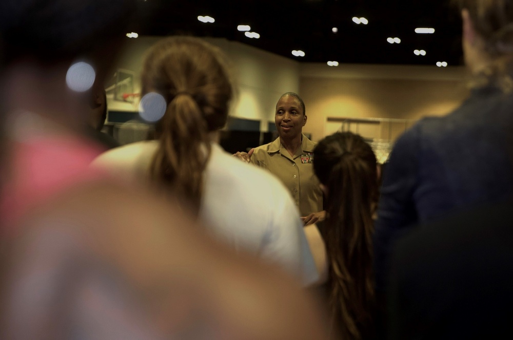 Marines lead a women’s basketball workout at WBCA