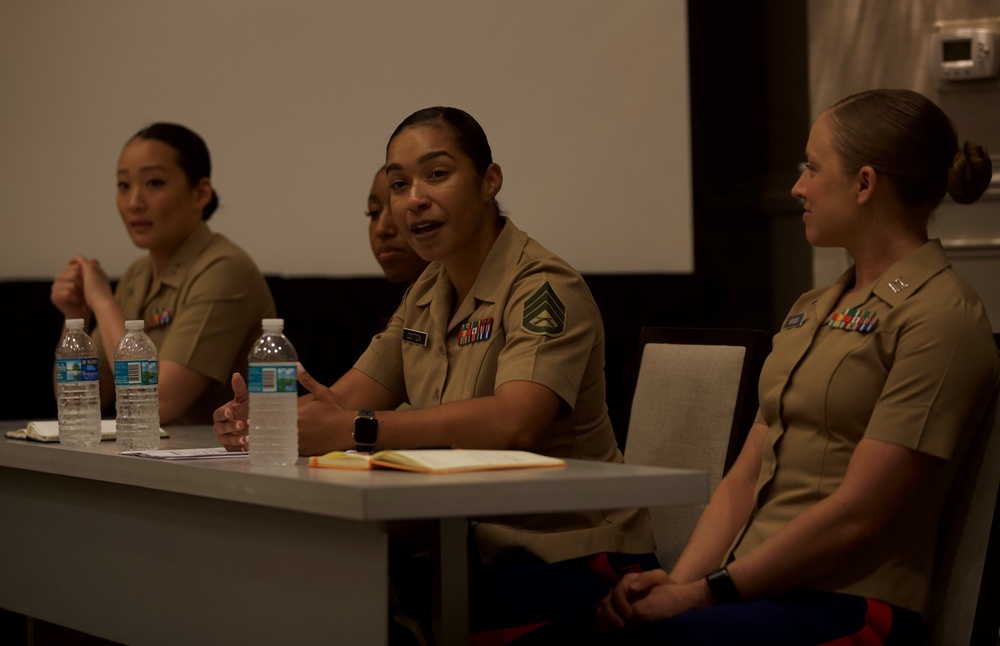 Marines interact with student athletes at basketball convention