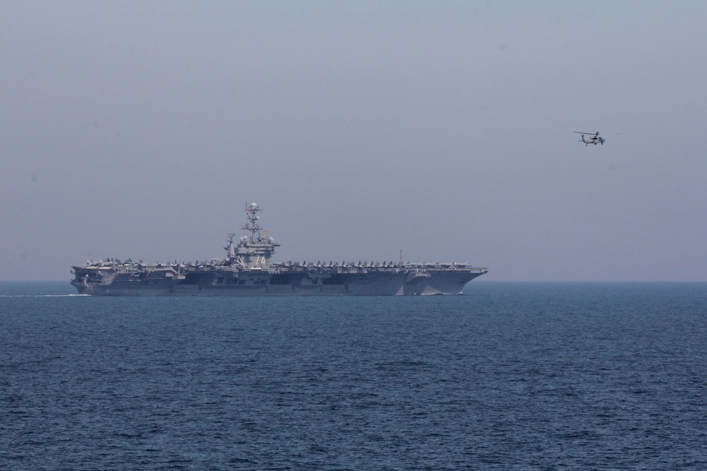 The John C. Stennis Carrier Strike Group tranisits the Northern Arabian Gulf, Mar. 29, 2019.