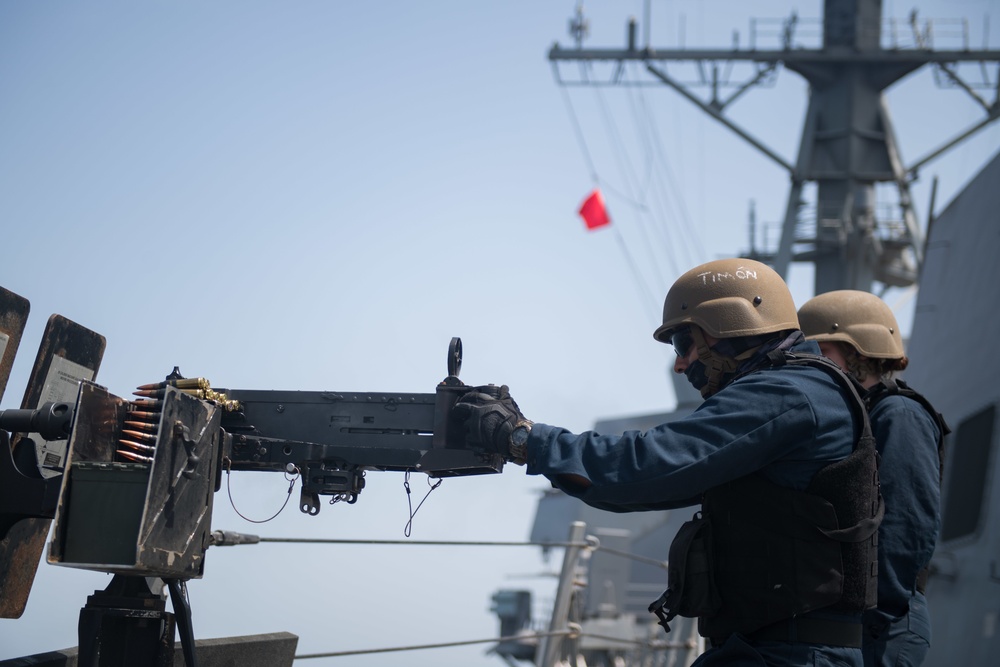 U.S. Sailor fires a .50 caliber machine gun during a live-fire exercise