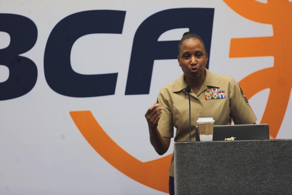 Marines teach ethics at women’s basketball convention