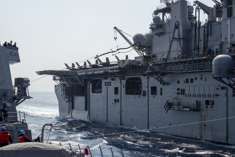 Balikatan 2019: USS Preble And USS Wasp Practice A Underway Replenishment