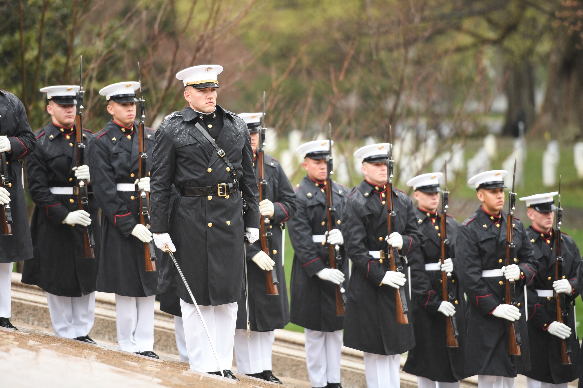 A Marine stands guard near the site of the Marine Battalion