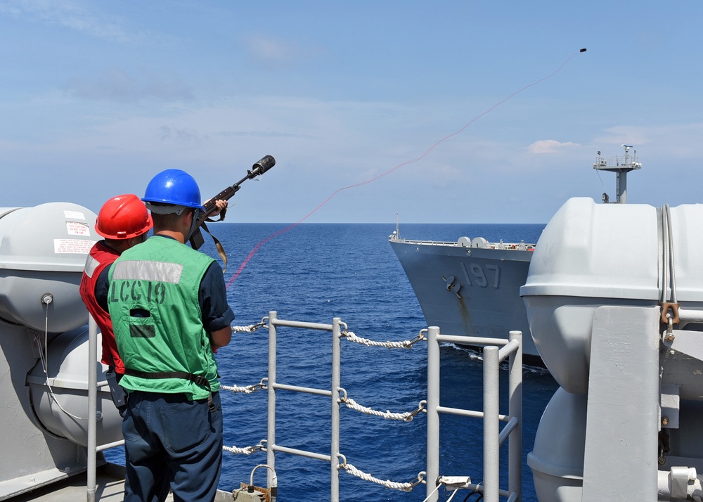 USS Blue Ridge conducts replenishment at sea