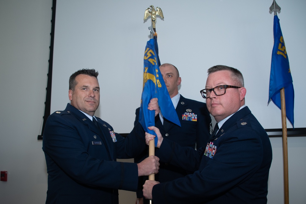 Lt. Col. Todd Hudson relinquishes command of the 152nd Operations Support Squadron