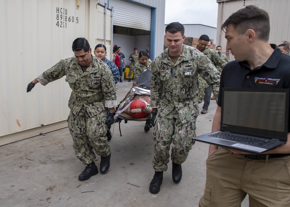 Medical Sailors participate in Shipboard Surgical Trauma Training (S2T2) Mass Casualty Drill