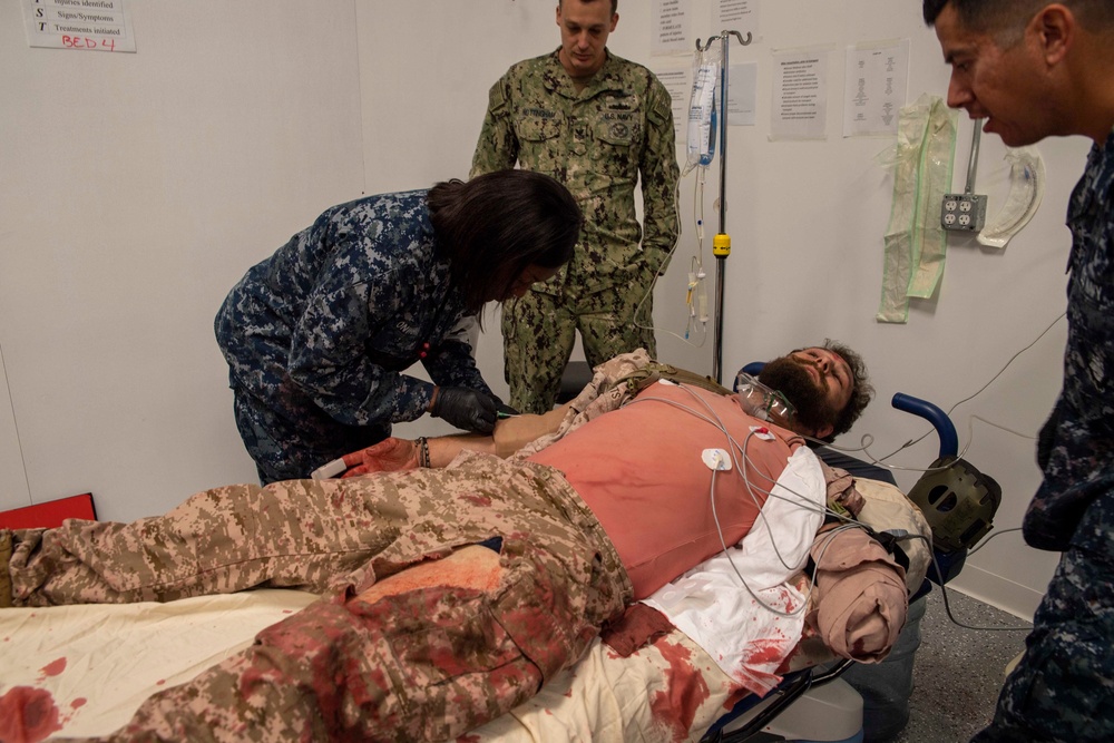 Medical Sailors participate in Shipboard Surgical Trauma Training (S2T2) Mass Casualty Drill